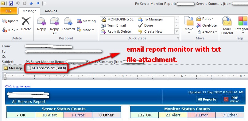 Email report attachment txt